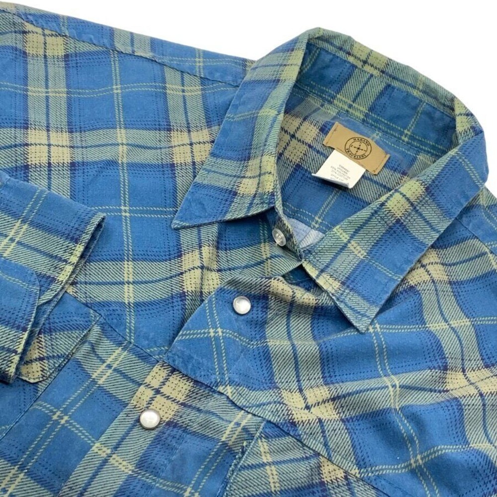Haband Travelers Men's LS Western Pearl Snap Shirt Blue Tan‎ Plaid XL